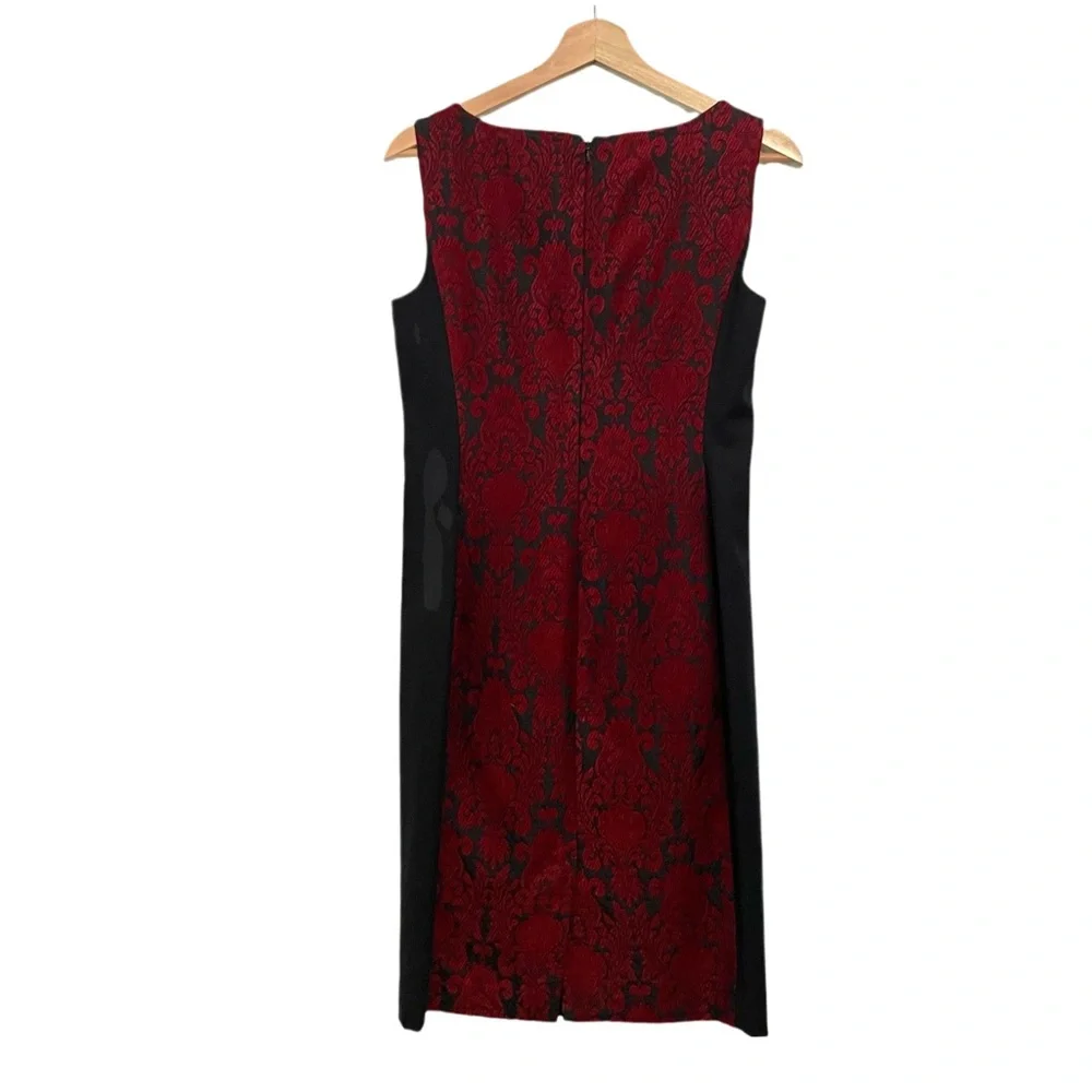 Talbots Dark Romantic Damask Dress Sleeveless Red & Black Size 2 Petite